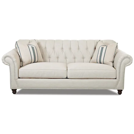 Traditional Sofa with Button Tufted Back and Rolled Arms